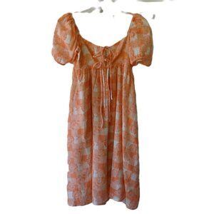 Olivaceous baby doll dress M new with tag zip back two front ties elastic sleeve